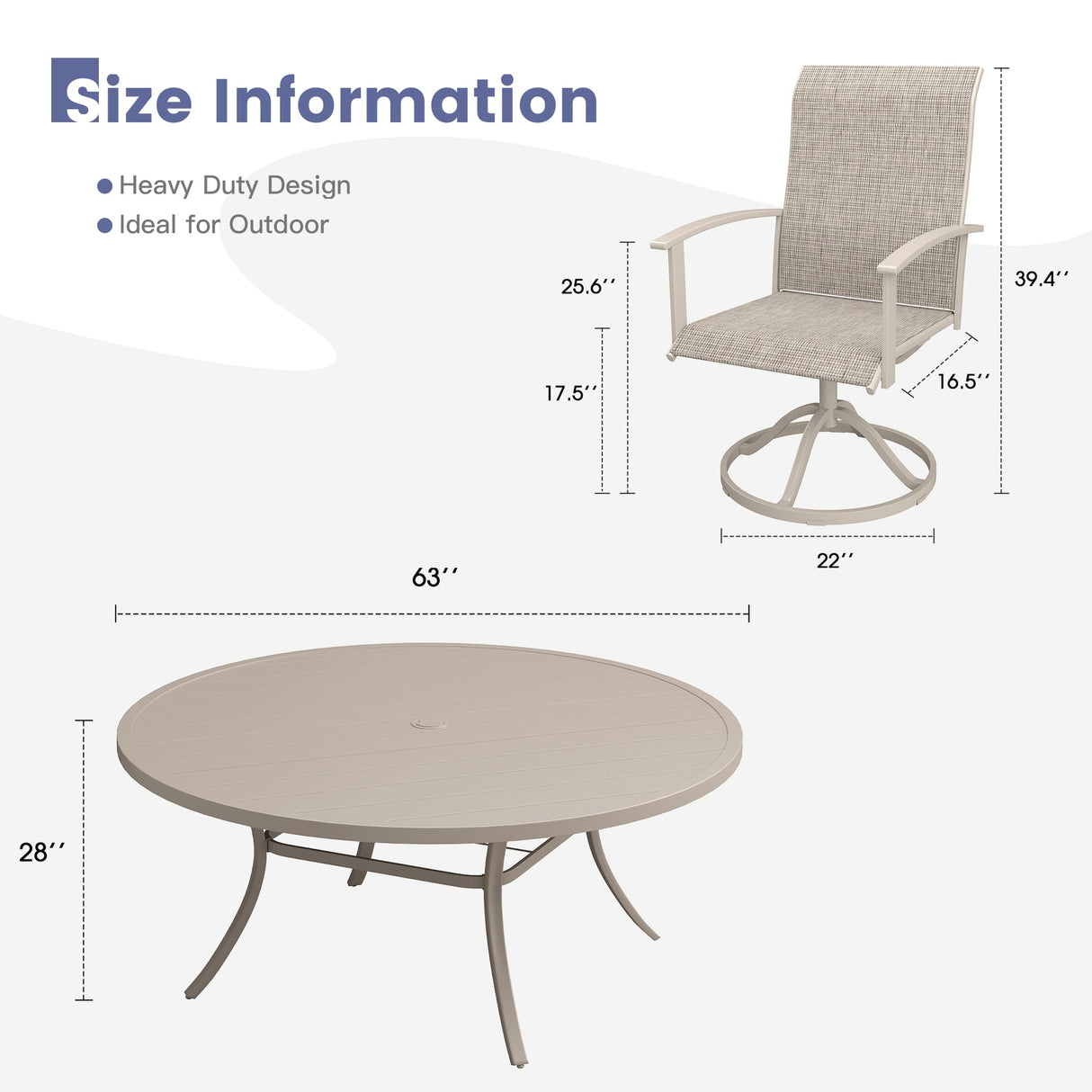 Vicllax Outdoor Dining Set for 8 People, Patio 63" Round Table with 8 Swivel Chairs Set