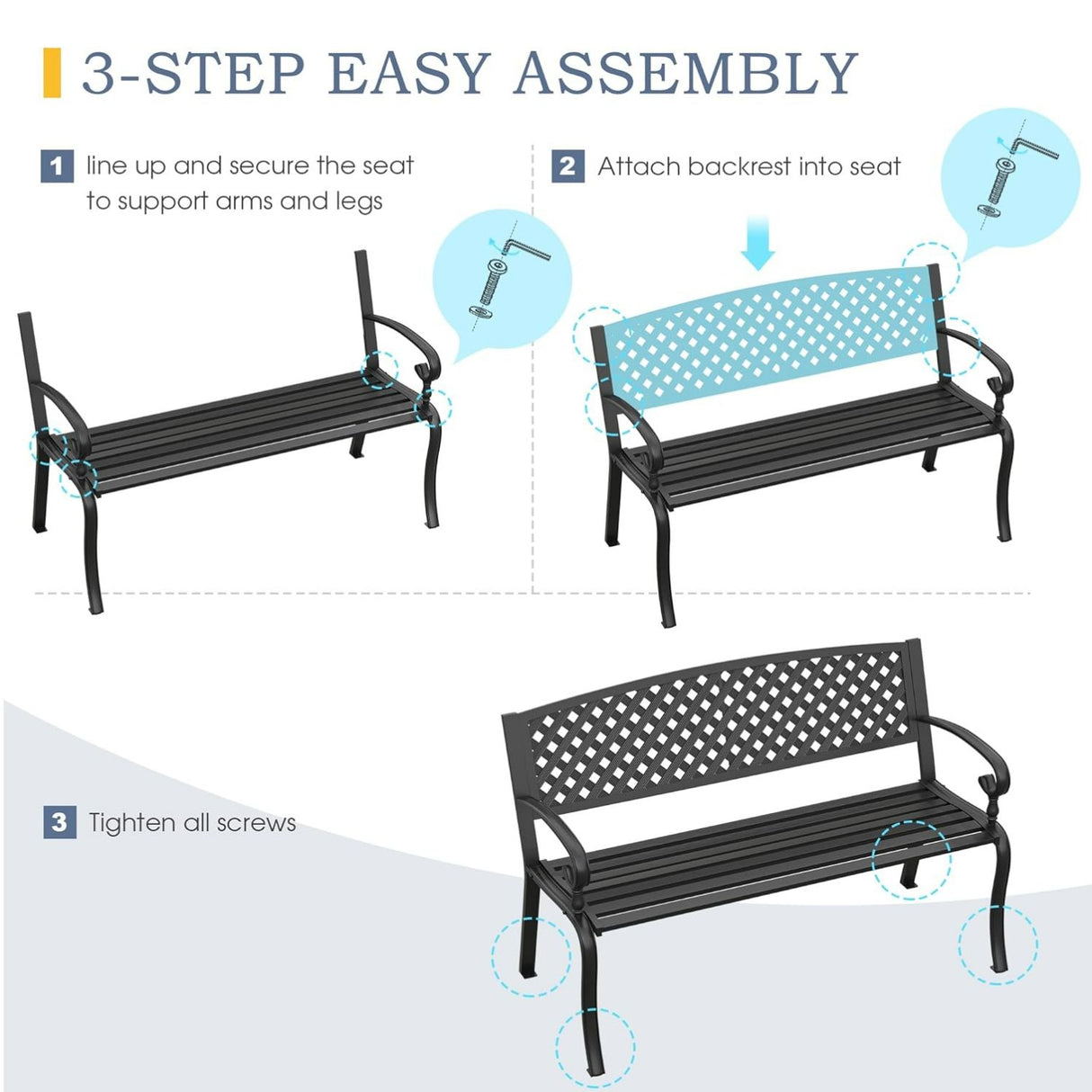 Vicllax Outdoor Garden Bench, Waterproof Patio Metal Bench