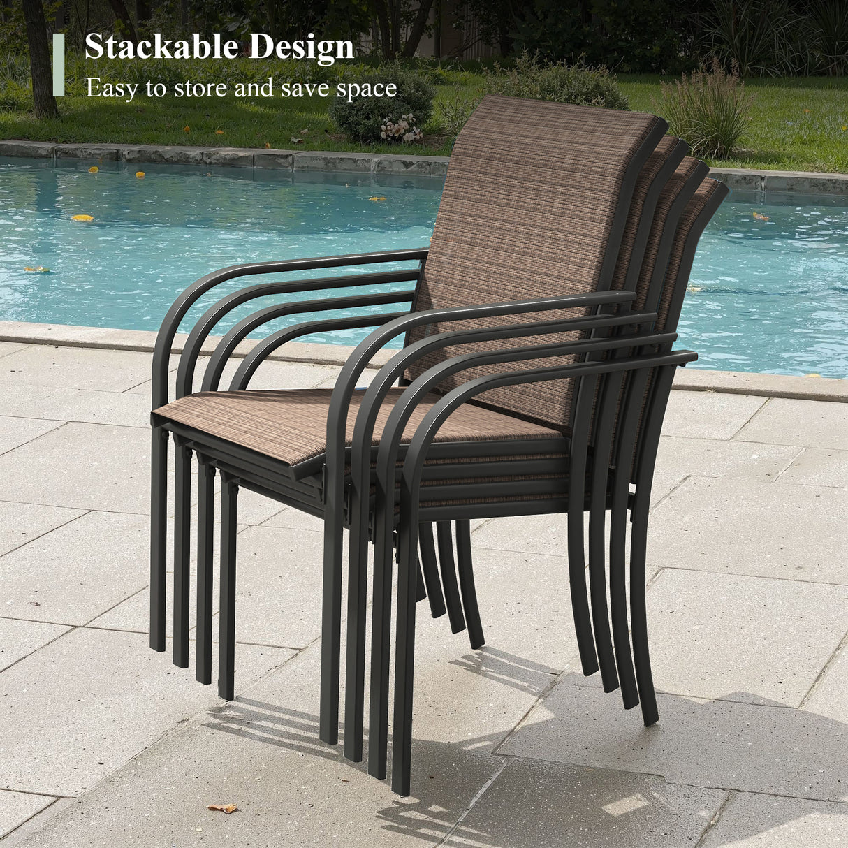 VICLLAX 11-Pcs Outdoor Dining Set, 63” Round Metal Table with Umbrella Hole & 10 Stackable Chairs