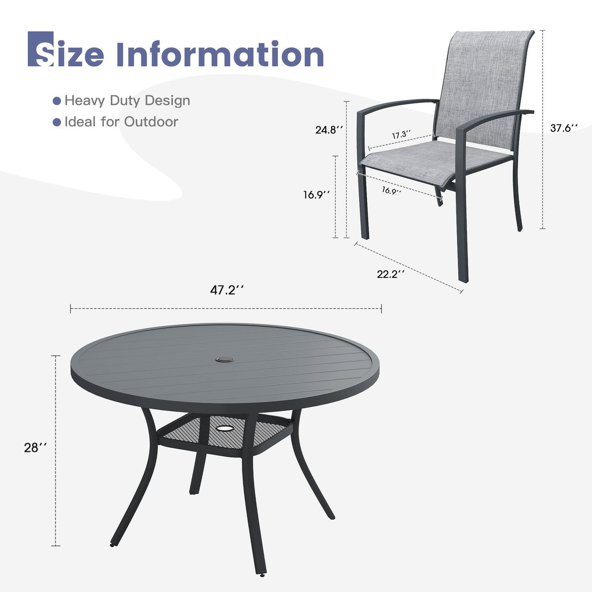 Vicllax 7 Pieces Outdoor Dining Set, 47.2"Round Table and Skyline Stackable Chair