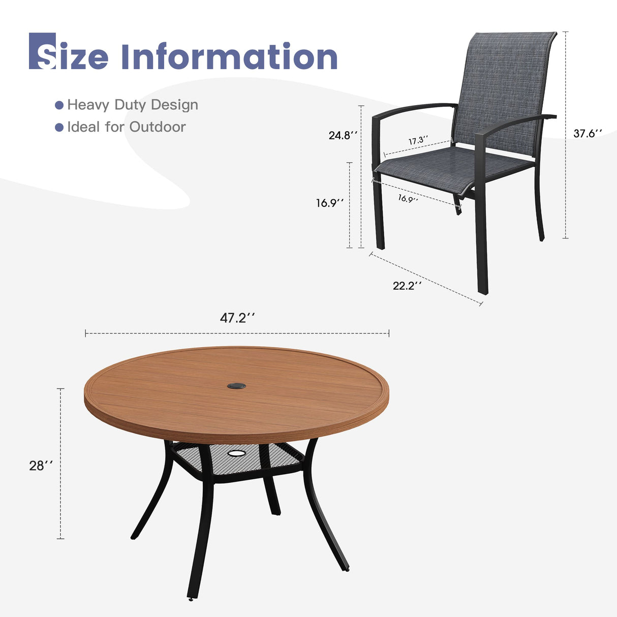 Vicllax 7 Pieces Outdoor Dining Set, 47.2"Round Table and Skyline Stackable Chair