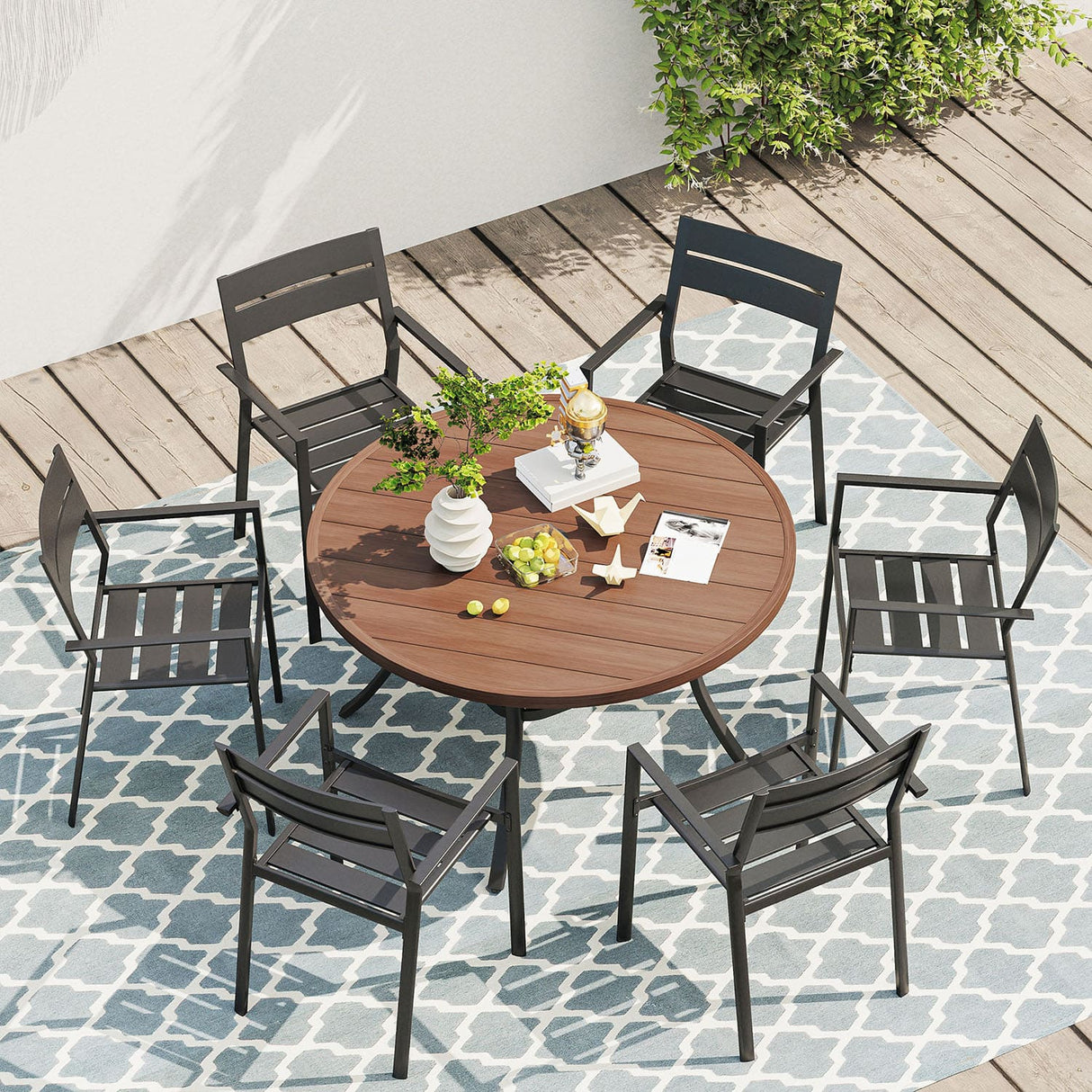 Vicllax 5/7/9 Pieces Outdoor Dining Set with Round Metal Table and Armrest Chairs