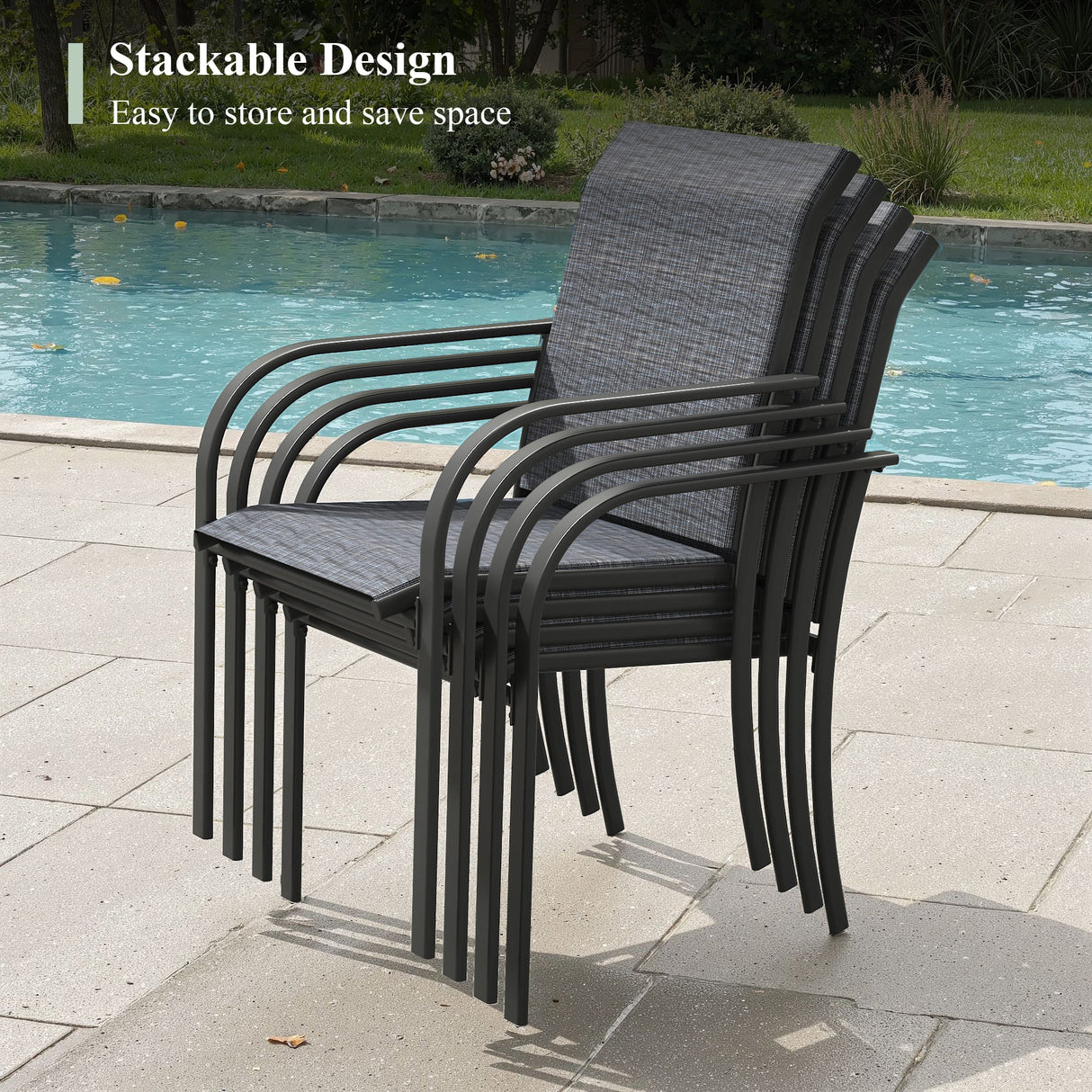 VICLLAX 11-Pcs Outdoor Dining Set, 63” Round Metal Table with Umbrella Hole & 10 Stackable Chairs