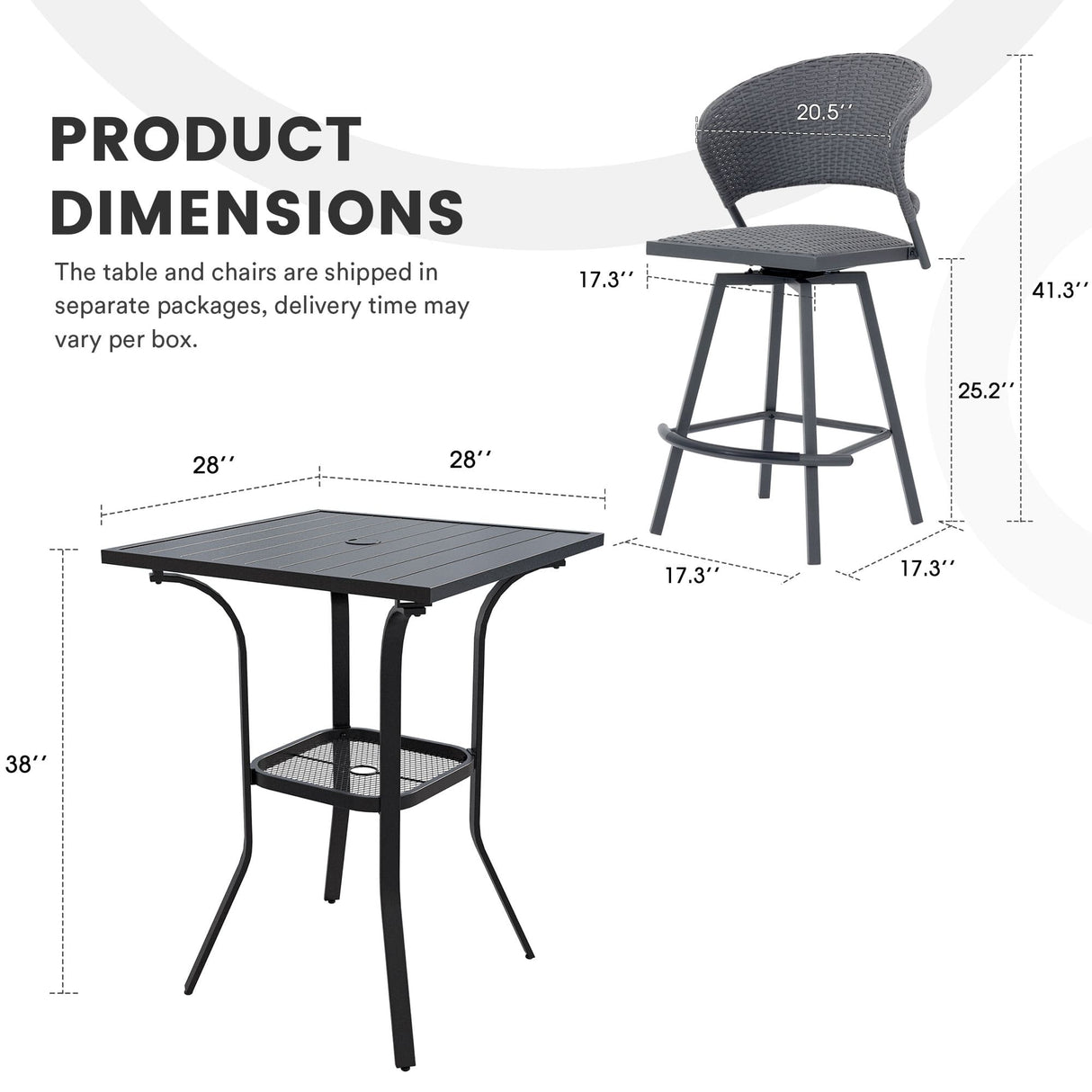 Vicllax 3/5 PCS Outdoor Swivel Bar Set, Patio Wicker Bar Chairs and Square Bar Table