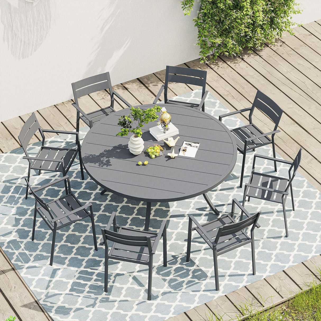 Vicllax 5/7/9 Pieces Outdoor Dining Set with Round Metal Table and Armrest Chairs