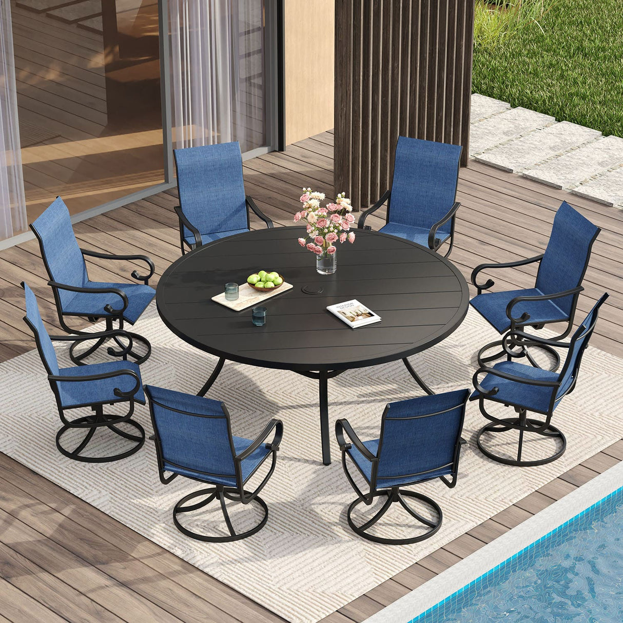 Vicllax 7/9 Pieces Outdoor Dining Set with Patio Round Dining Table and Swivel Chairs