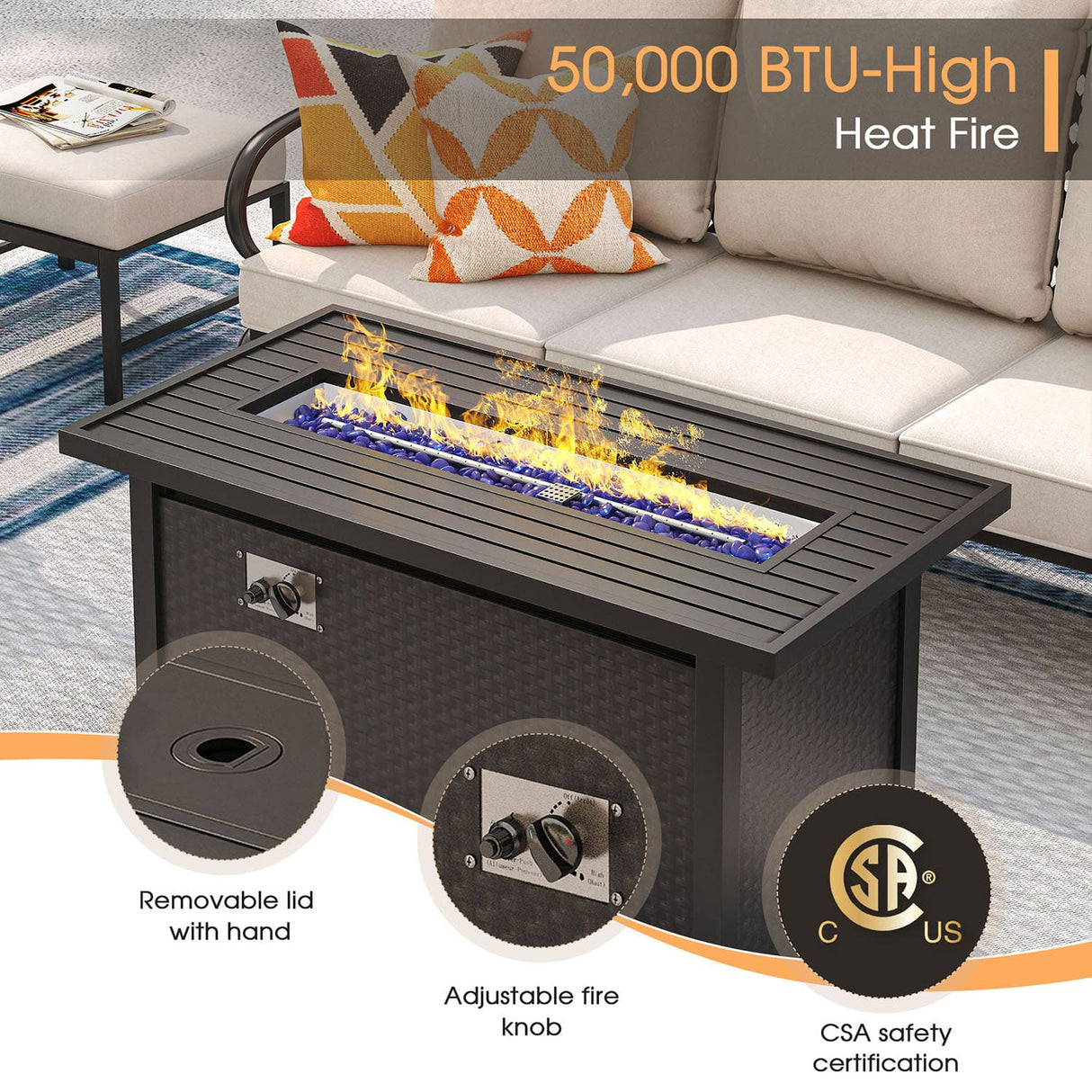 Vicllax 4-Piece Outdoor Patio Conversation Sofa Set With Metal Rectangular Fire Pit Table