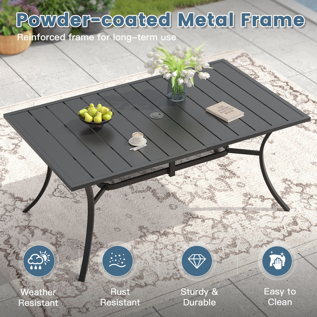 Vicllax 7 Pieces Outdoor Dining Set, Patio Rectangular Metal Table and 6 Stackable Armchairs