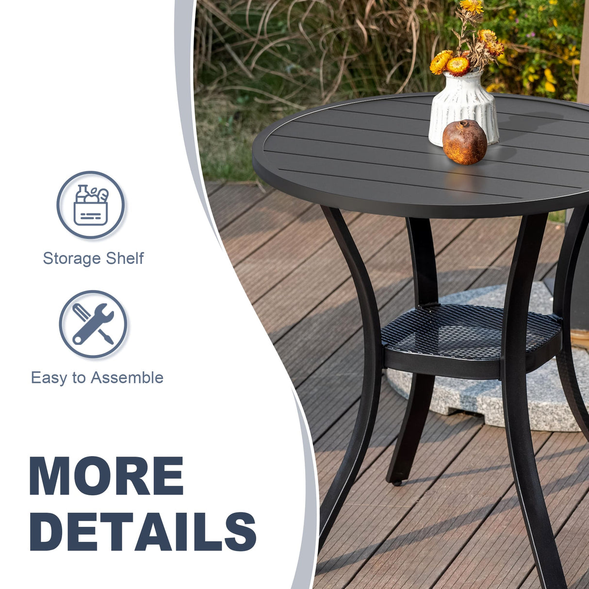 Vicllax Outdoor 27" Small Dining Table, Patio Round Metal Table with Storage Shelf