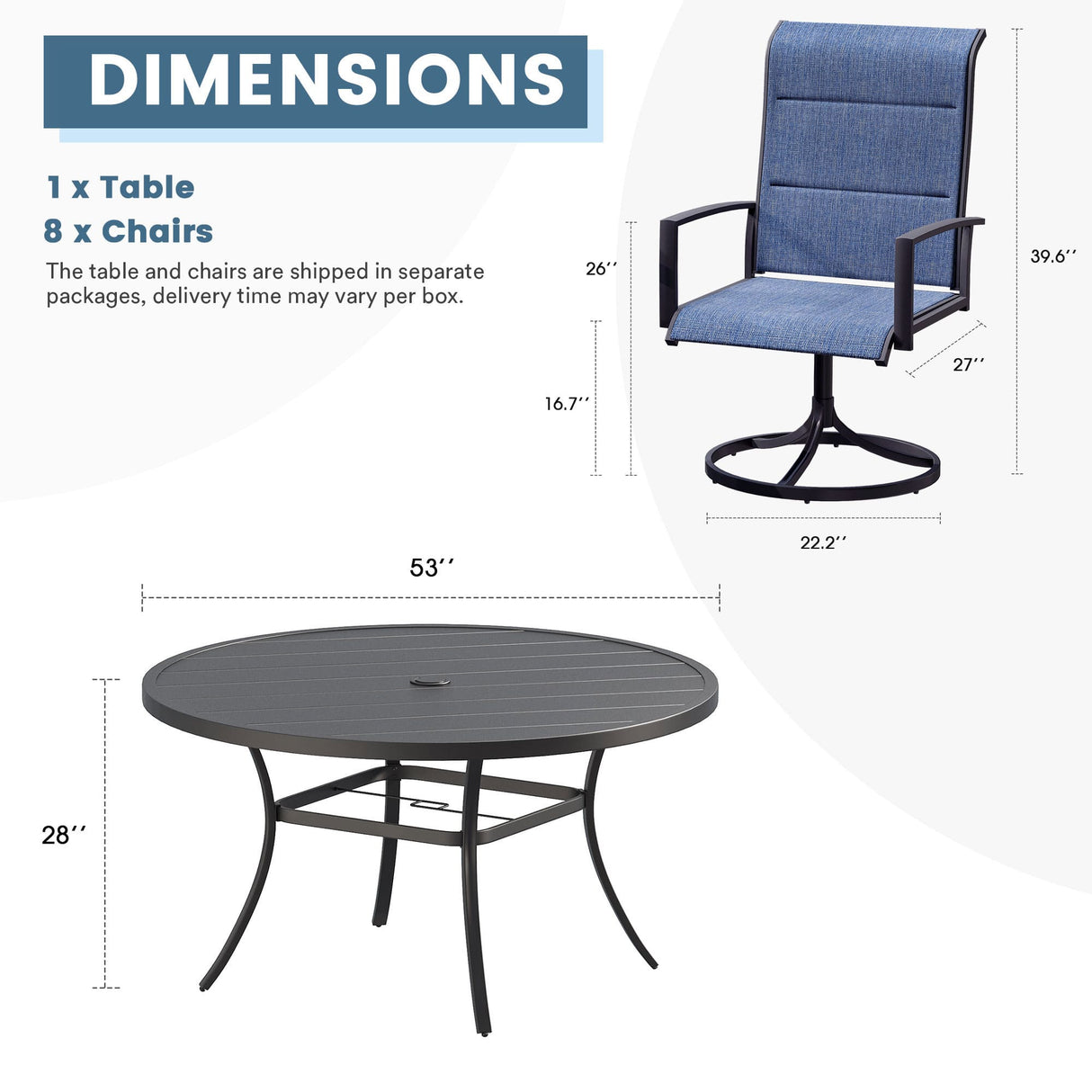 Vicllax 7 Pieces Outdoor Dining Set with 53" Round Dining Table and Swivel Chairs