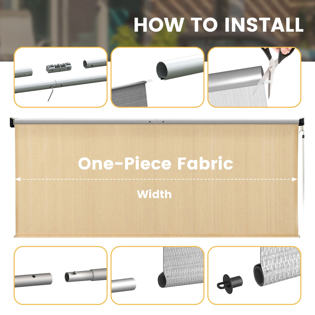 Vicllax Outdoor Cordless Sun Blocking Roller Shade, Patio Crank Roll Up Sun Shade