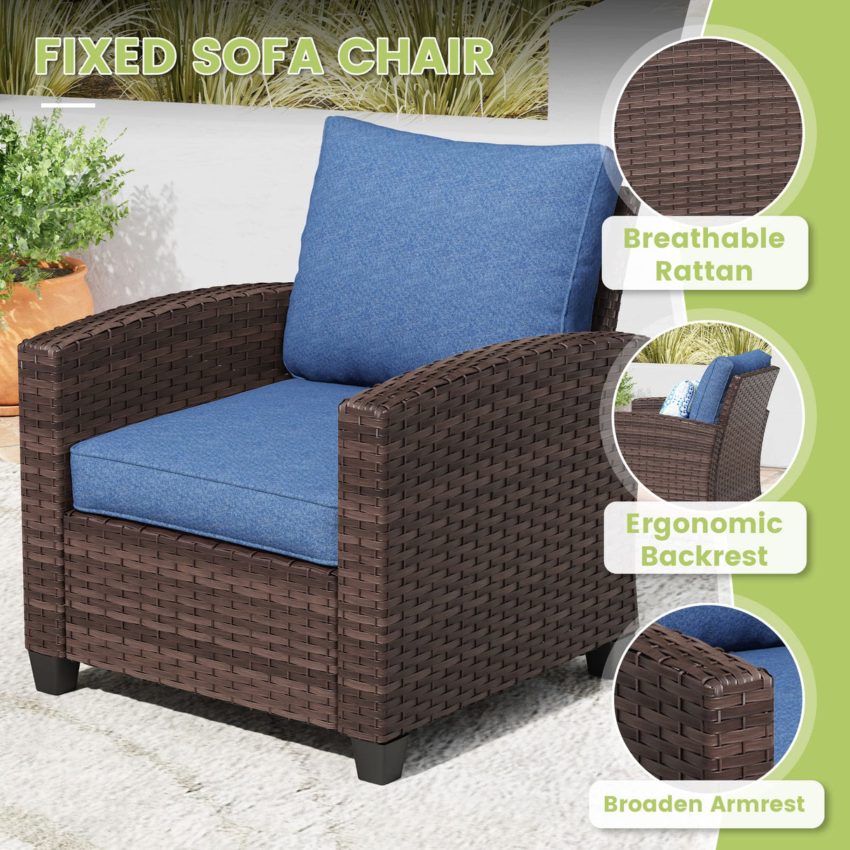 Vicllax Garden Conversation Set with Cushioned Sofa Chairs, Ottomans and Coffee Table