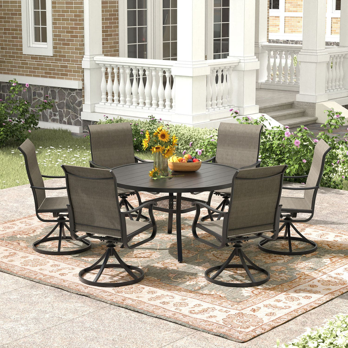 Vicllax 7 pcs Outdoor Dining Set, Metal Round Dining Table and Premium Swivel Chairs