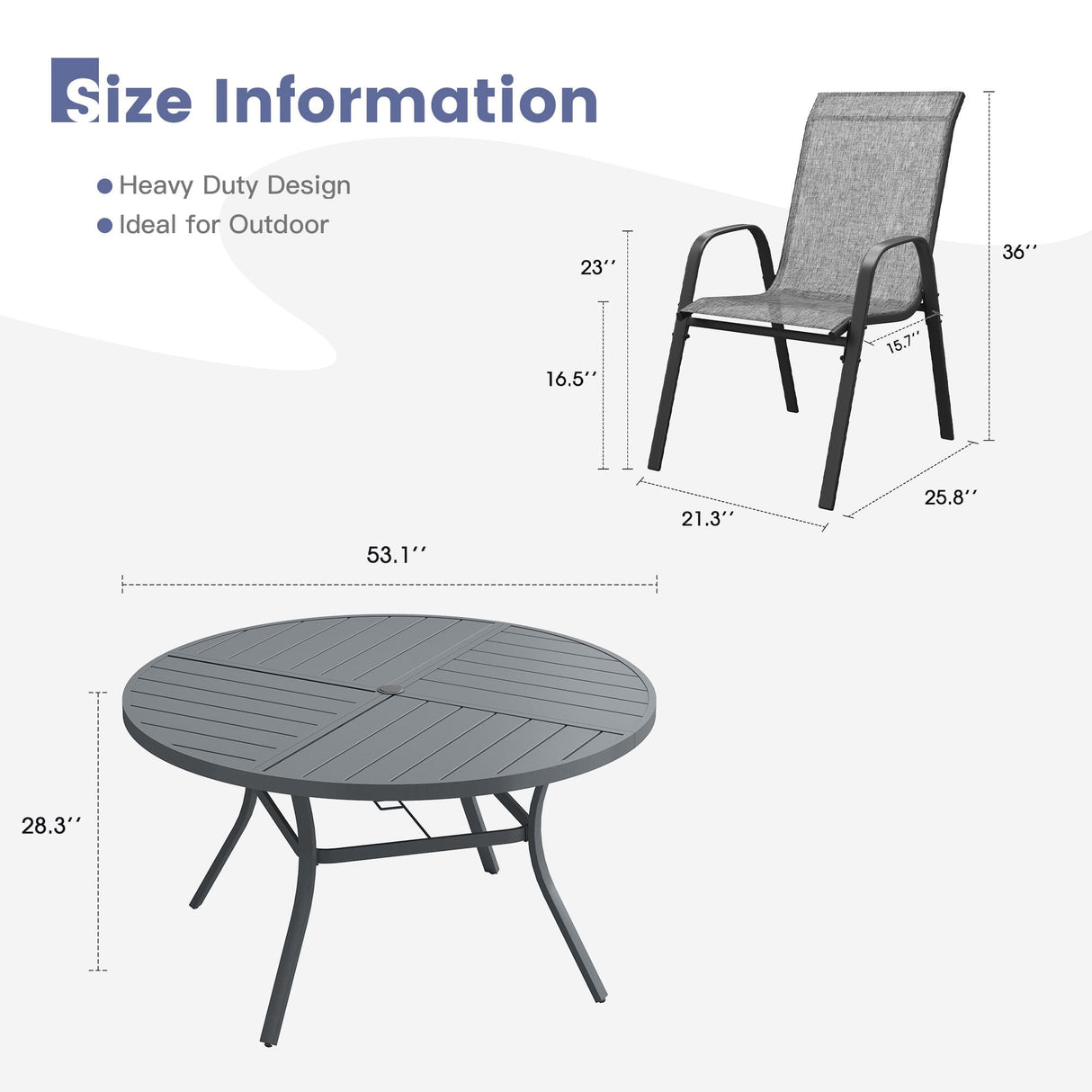 Vicllax 9 PCS Patio Dining Table Set, 53" Round Metal Table and Horizon Stackable Chair