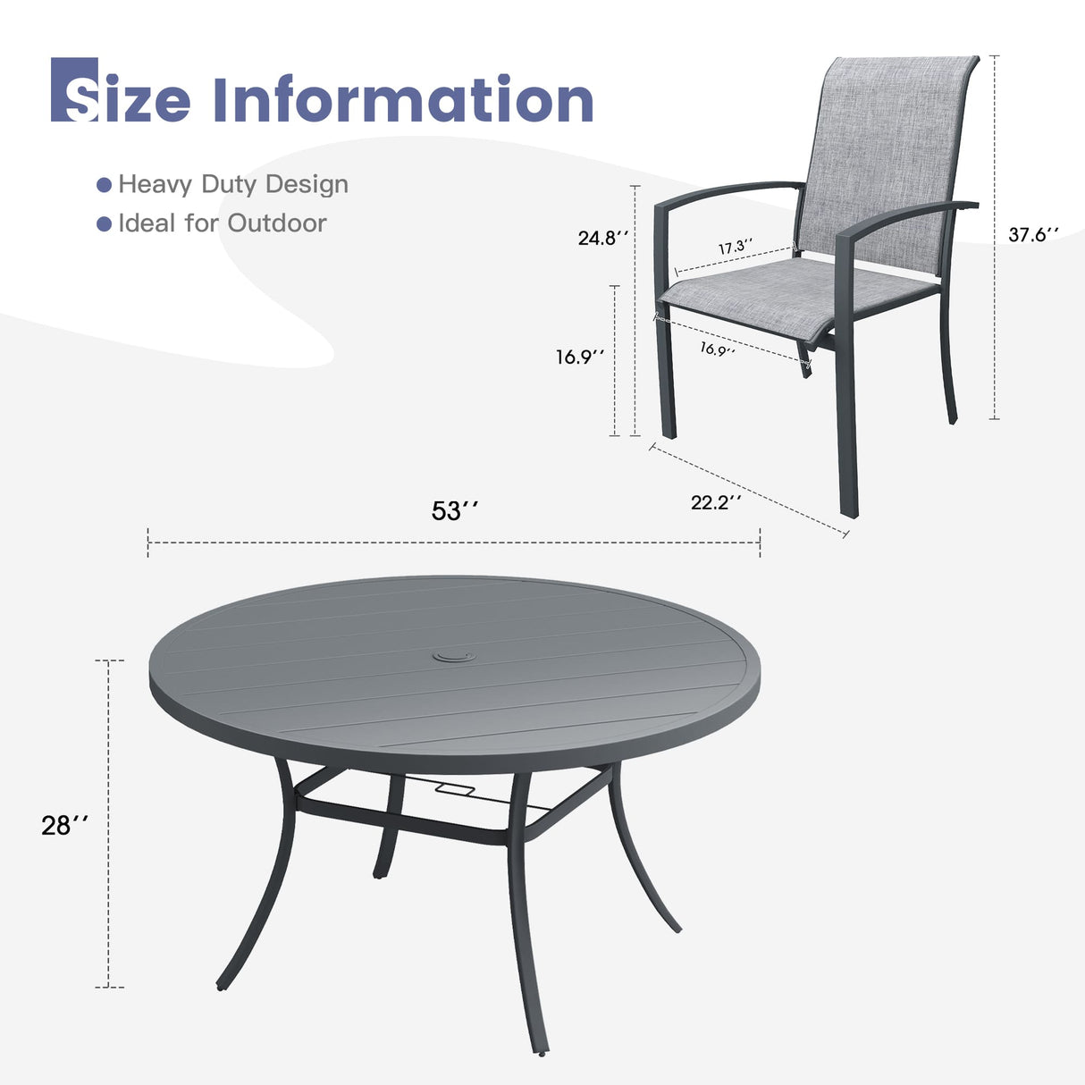 Vicllax 9 PCS Patio Dining Table Set, 53" Round Metal Table with Shelf and Skyline Stackable Chair