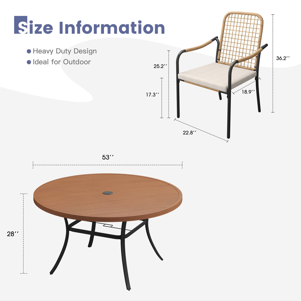 Vicllax 9-Piece Outdoor Dining Set, 53” Round Metal Table with Umbrella Hole and Solana Stackable Chair