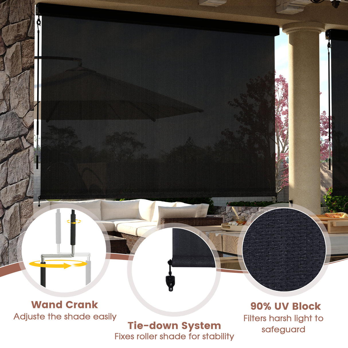 Vicllax Roller Shade, Patio Cordless Sun Blocking Roller Shade with Aluminum Valance
