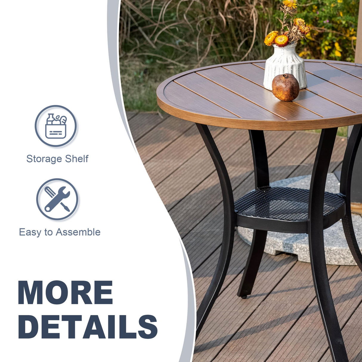 Vicllax Outdoor 27" Small Dining Table, Patio Round Metal Table with Storage Shelf
