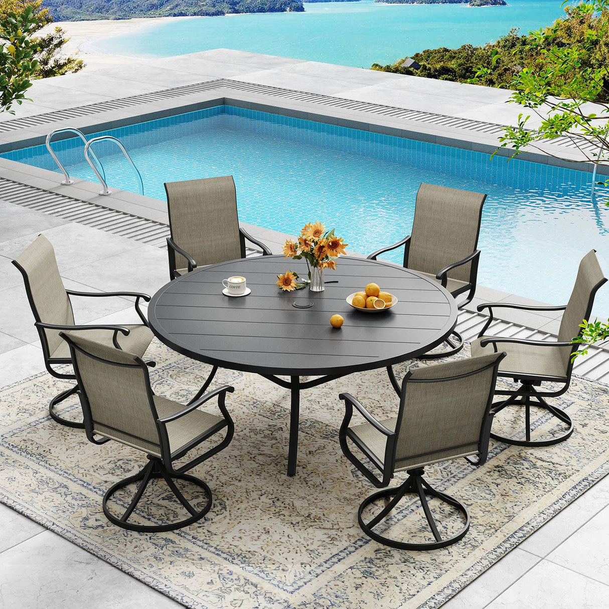 Vicllax 7/9 Pieces Outdoor Dining Set, Metal Round Dining Table and Premium Swivel Chairs