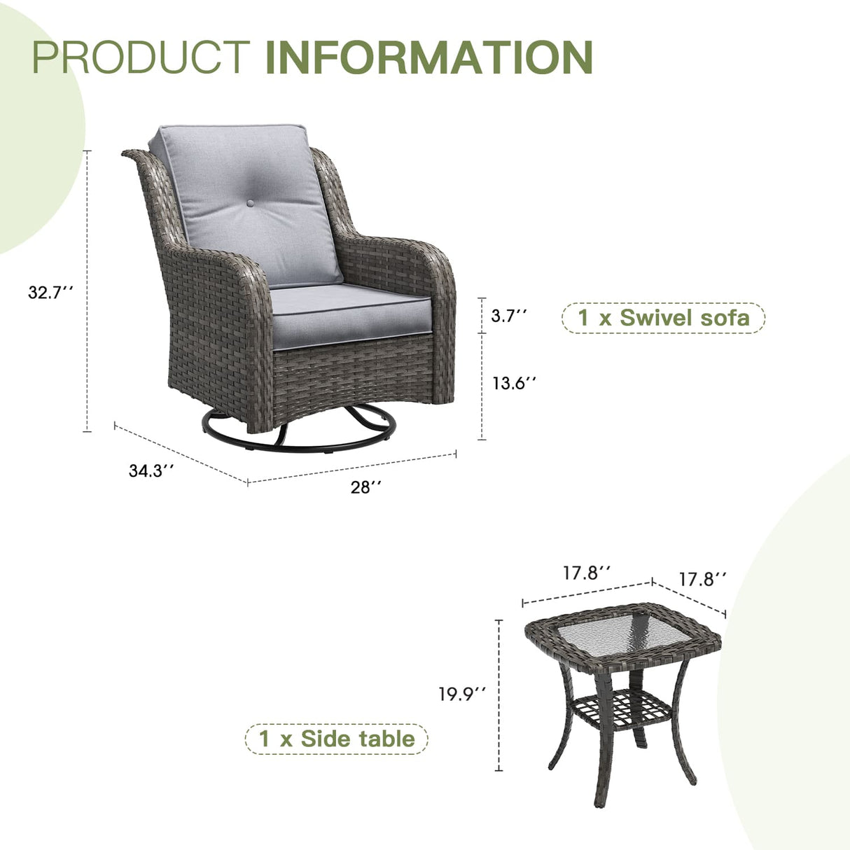 Vicllax Patio Wicker Oasis Lounge Set, Cushioned Sofa Swivel Chairs and Ottomans