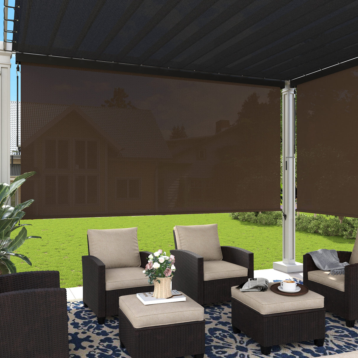 Vicllax Premium Patio Sun Blocking Roller Shade, Solar Shade with Aluminum Valance