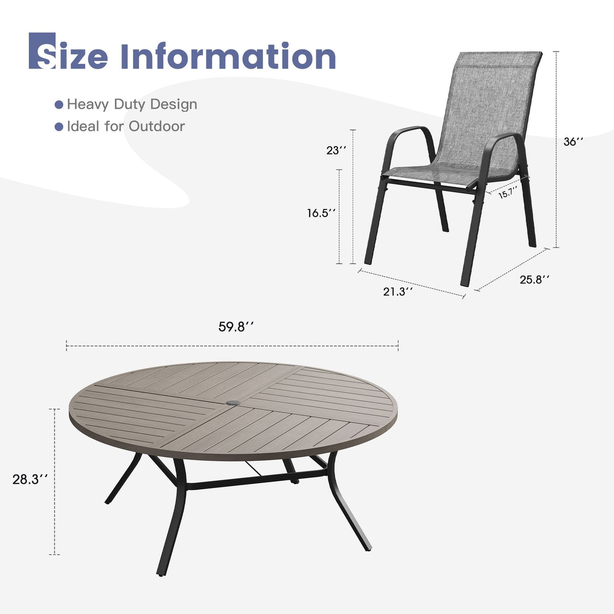 Vicllax 11 PCS Patio Dining Table Set, 60" Round Metal Table and Horizon Stackable Chair