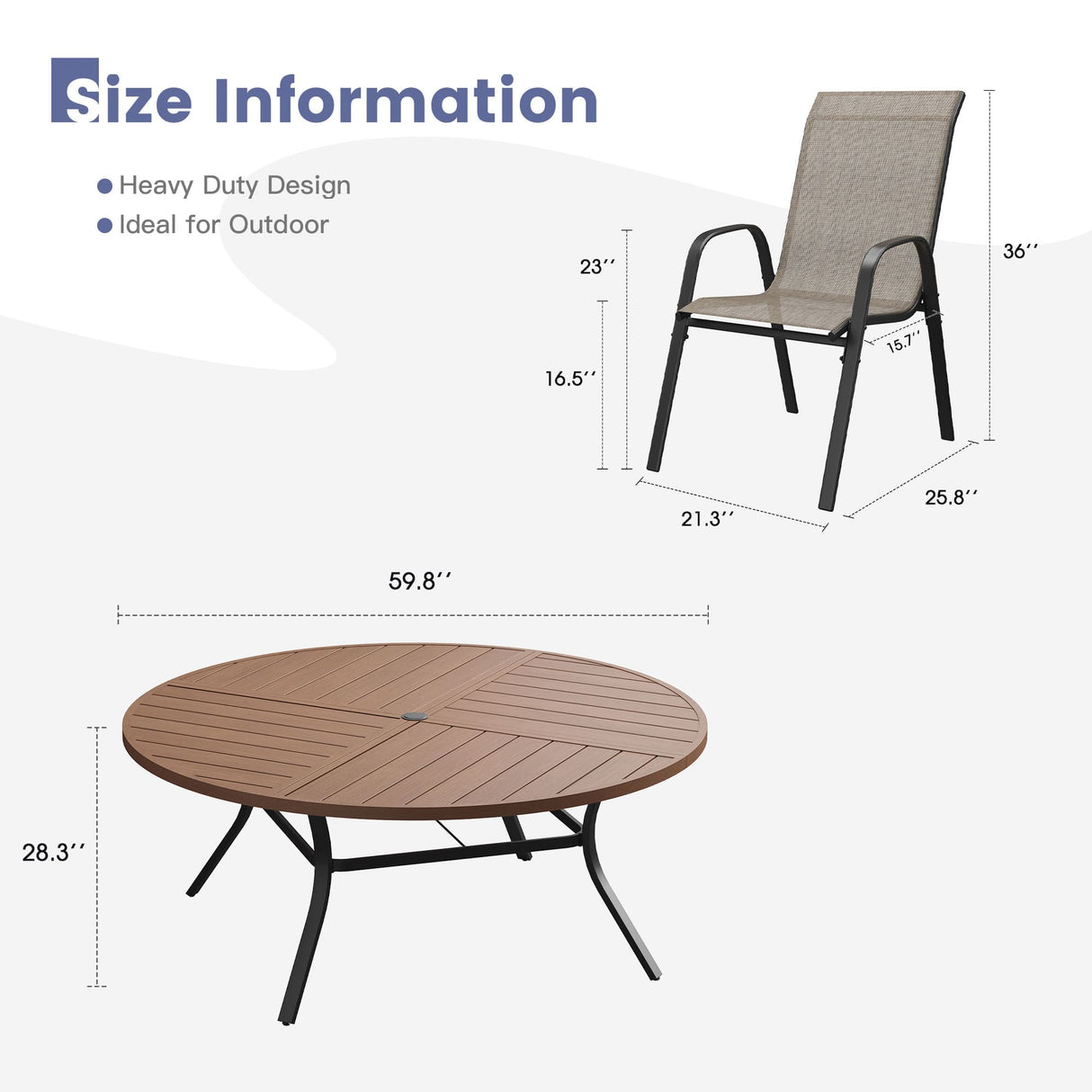 Vicllax 11 PCS Patio Dining Table Set, 60" Round Metal Table and Horizon Stackable Chair