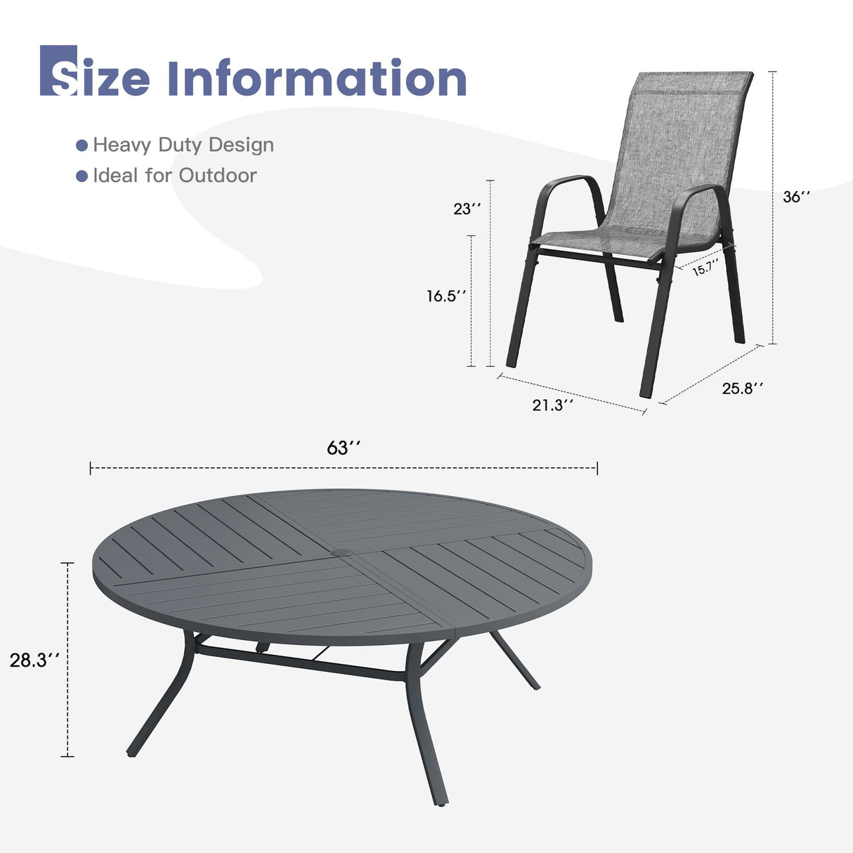 Vicllax 11 PCS Patio Dining Table Set, 63" Round Metal Table and Horizon Stackable Chair