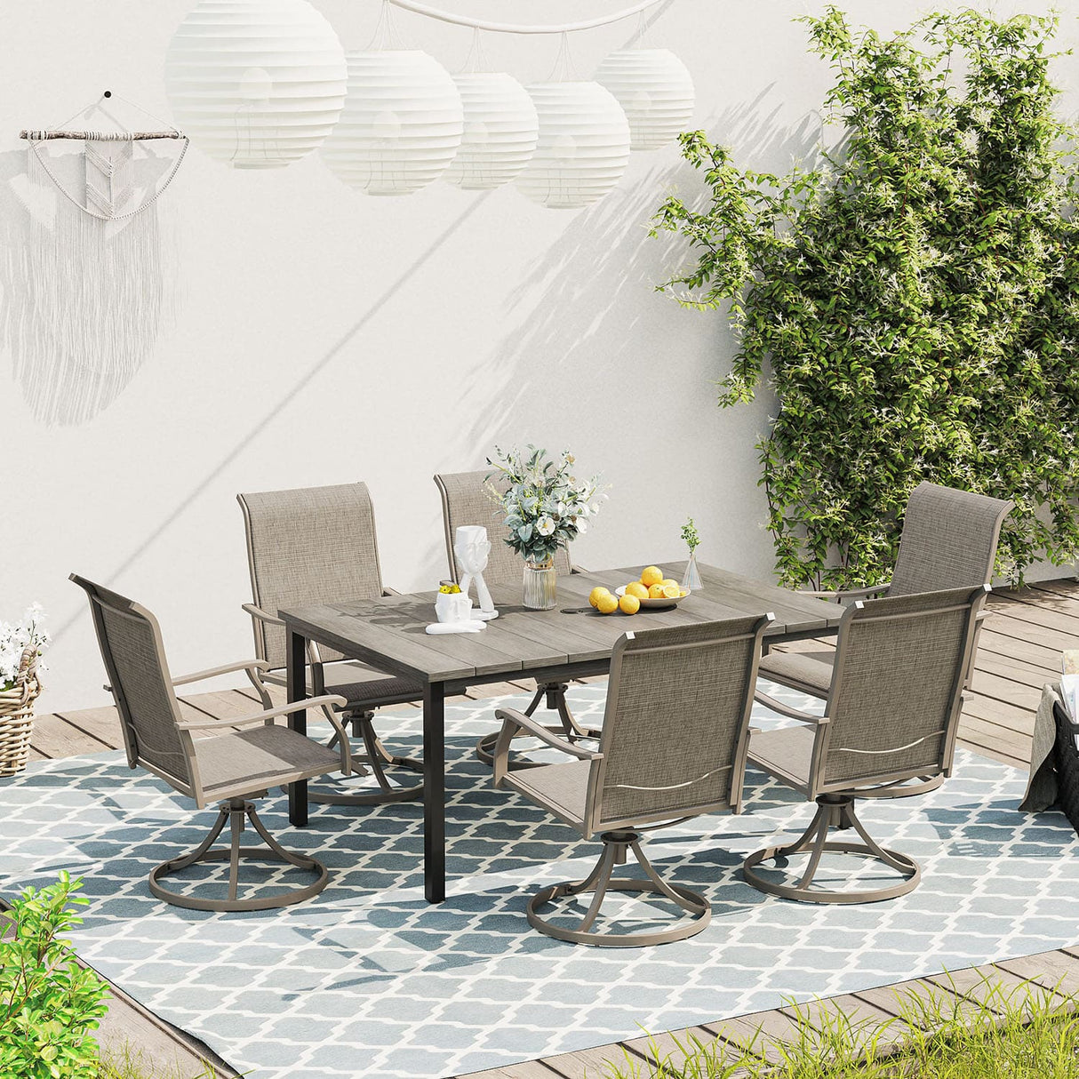 Vicllax 7-Piece Patio Dining Set, Patio Swivel Chairs and 63‘’ Outdoor Dining Table