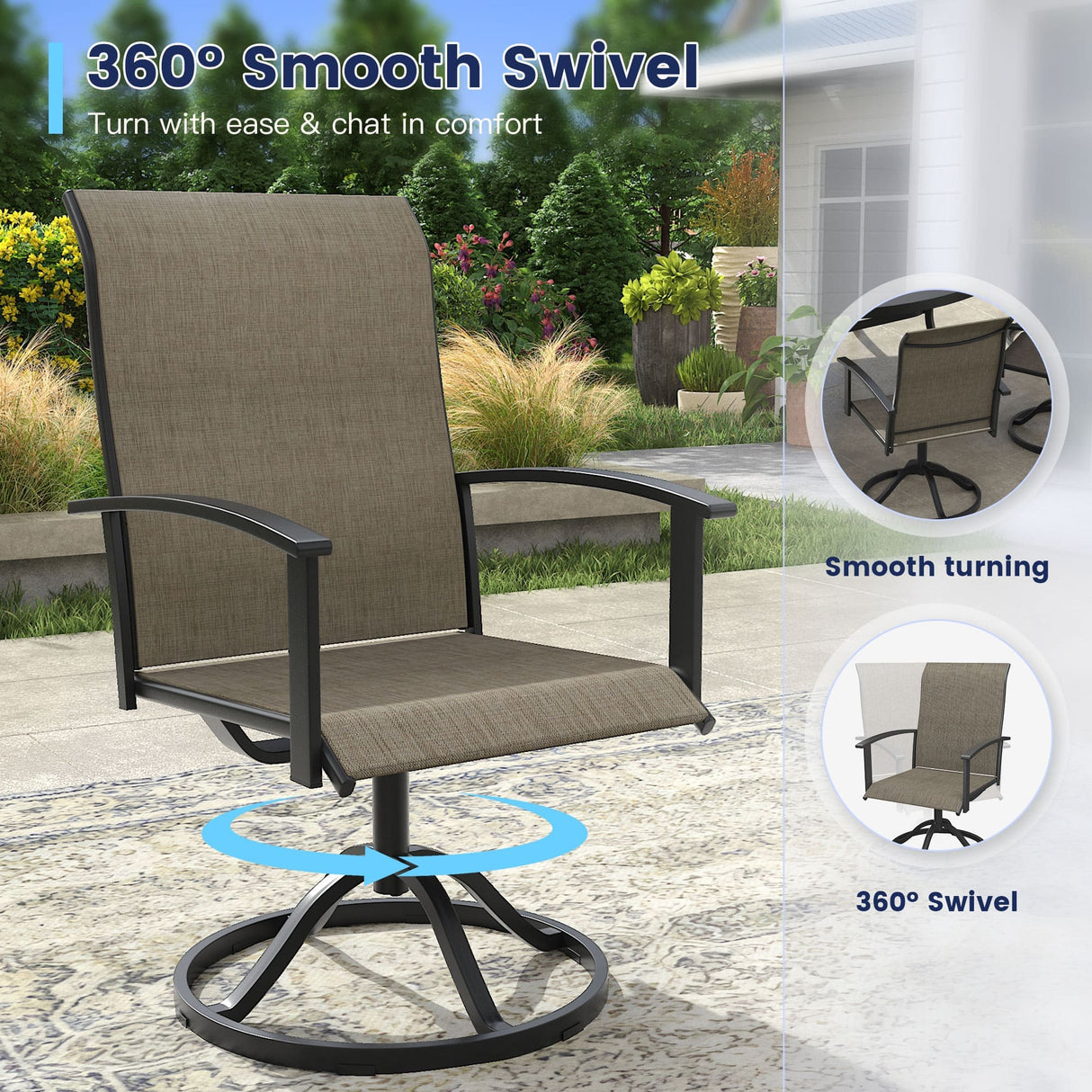 Vicllax 5 Pcs Outdoor Dining Set, Square Metal Table with Storage Shelf and 4 Swivel Chairs