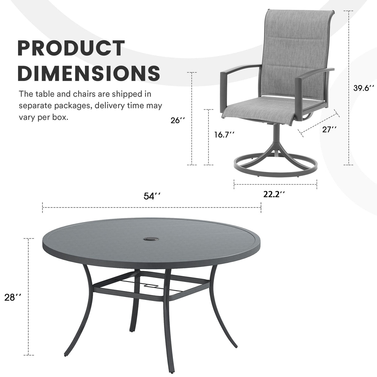 Vicllax 7 Pieces Outdoor Dining Set with 53" Round Dining Table and Swivel Chairs