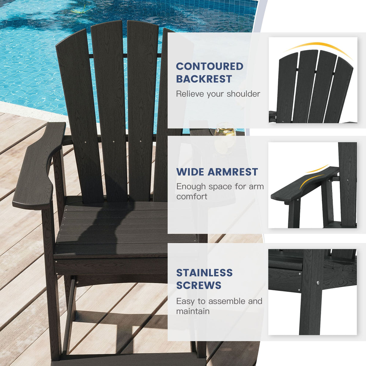 Vicllax Outdoor HDPE Adirondack Bar Chair, Patio Bar Stools with Umbrella Hole