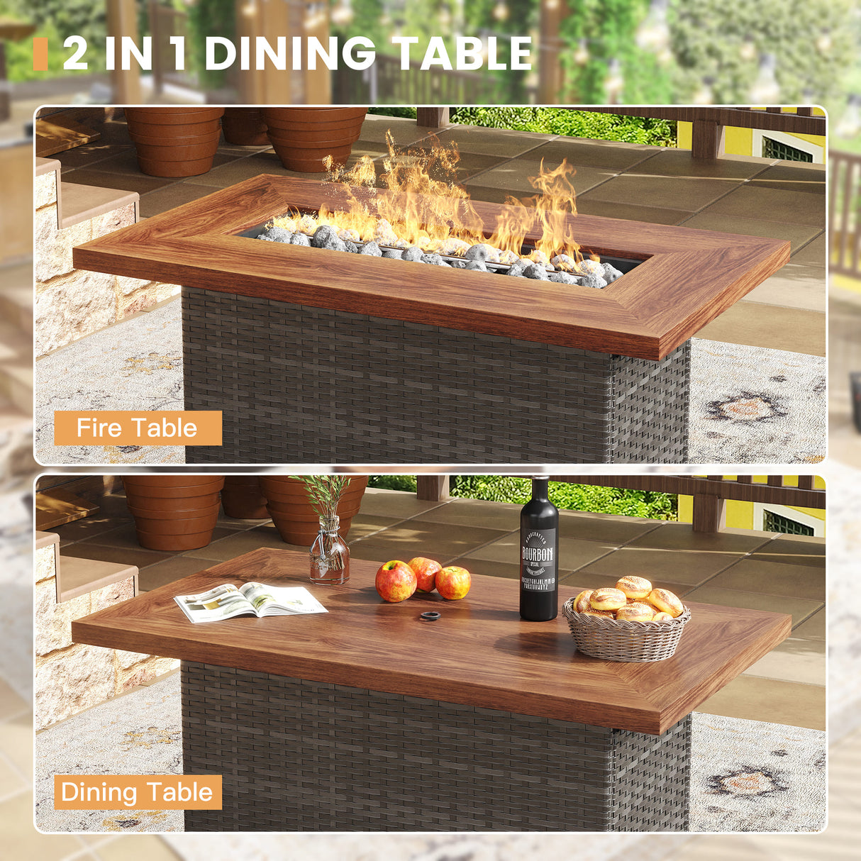 Vicllax Patio Wicker Oasis Lounge Set, 9 Seater with Fire table