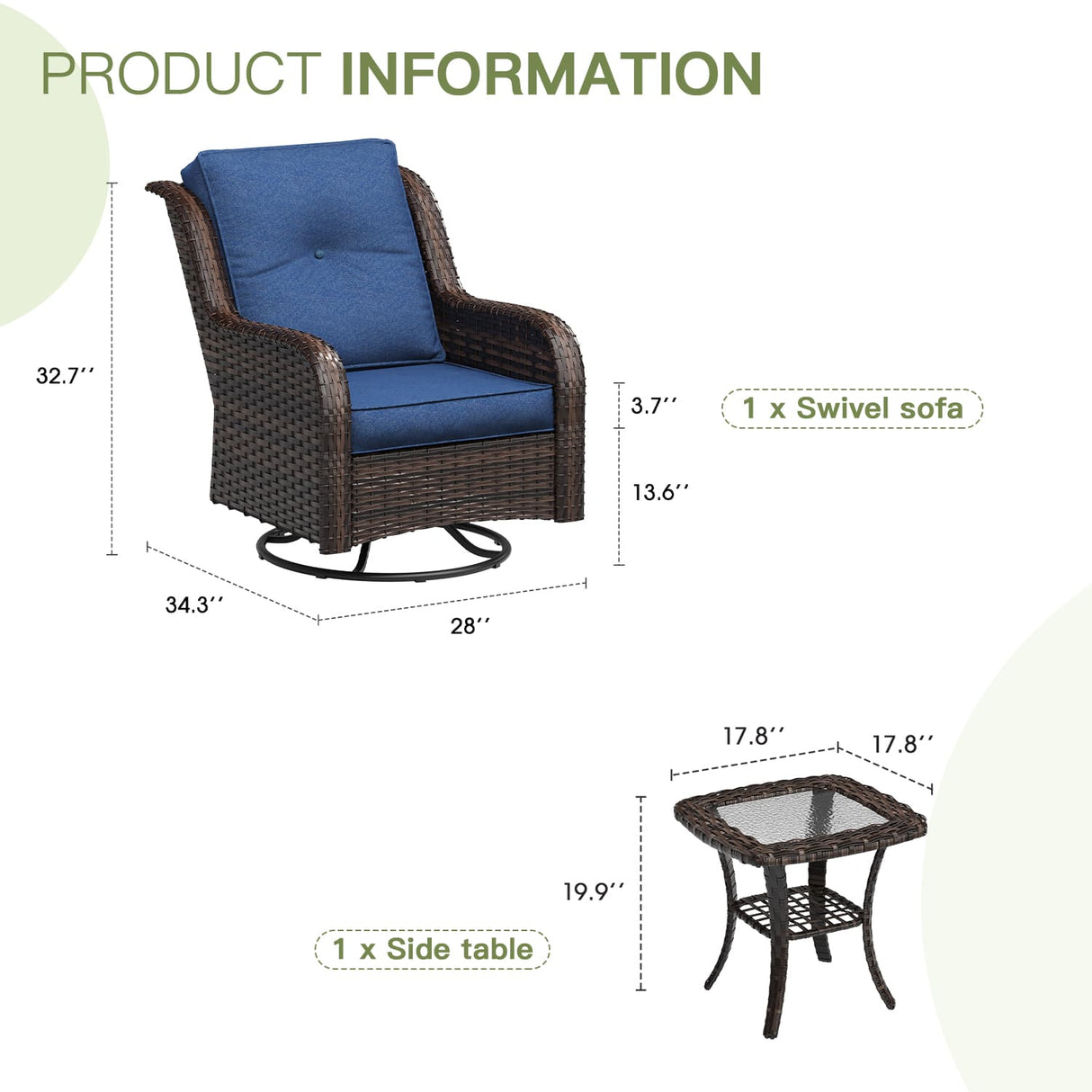 Vicllax Patio Wicker Oasis Lounge Set, Cushioned Sofa Swivel Chairs and Ottomans