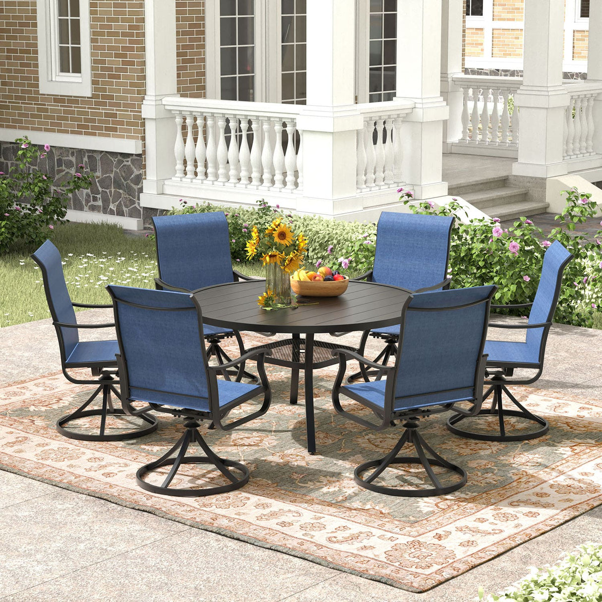 Vicllax 7 pcs Outdoor Dining Set, Metal Round Dining Table and Premium Swivel Chairs