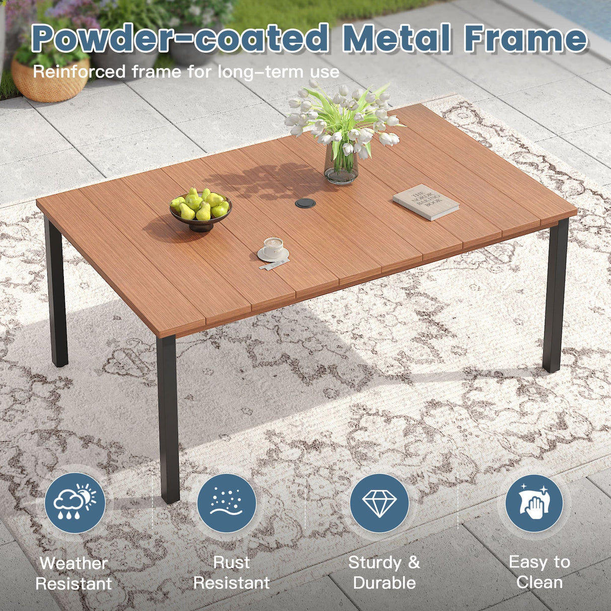 Vicllax 7 pcs Outdoor Dining Set, Rectangular Metal Table and Sienna Swivel Chairs
