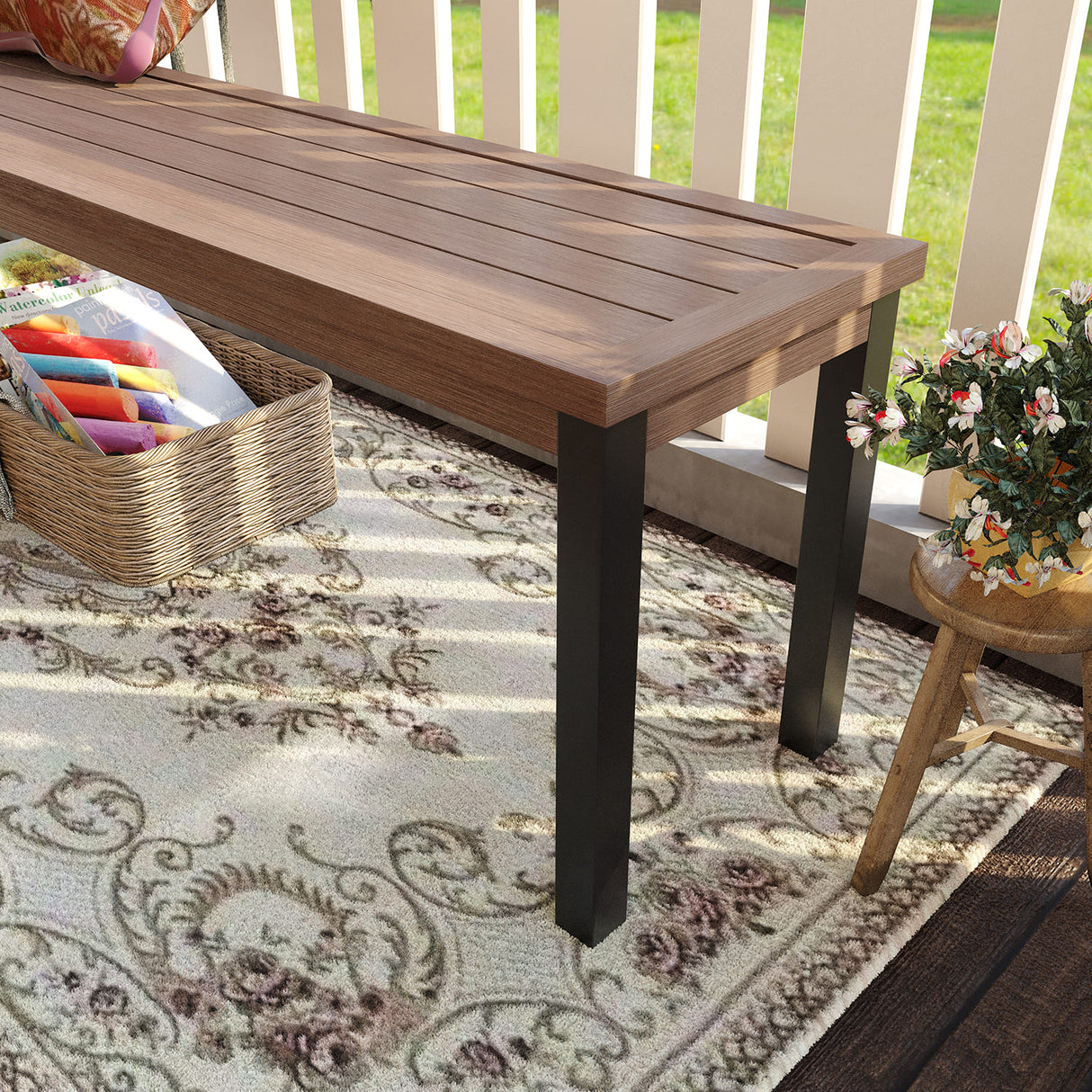 Vicllax 3-Piece Rectangular Metal Outdoor Dining Table and Bench Set