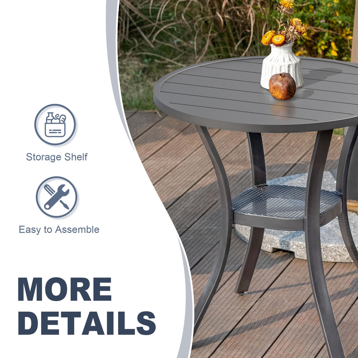 Vicllax 3 Pieces Outdoor Dining Set, 27.6" Round Bar Table and Swivel Chairs