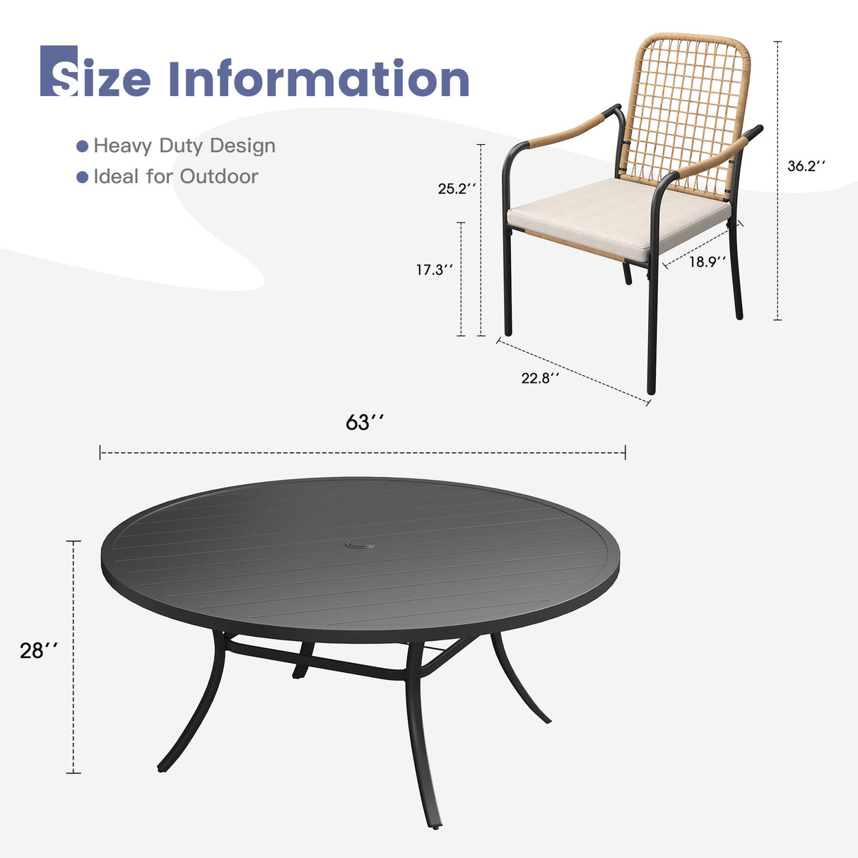 Vicllax 11-Piece Outdoor Dining Set, 63” Round Metal Table and Solana Stackable Chair