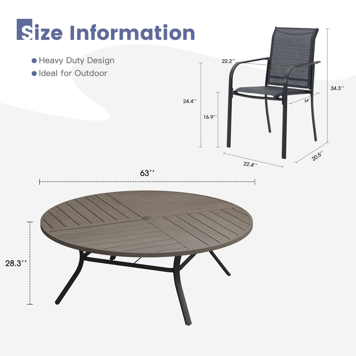 Vicllax Mesa redonda para patio de 42" con estante de almacenamiento y orificio para sombrilla ajustable