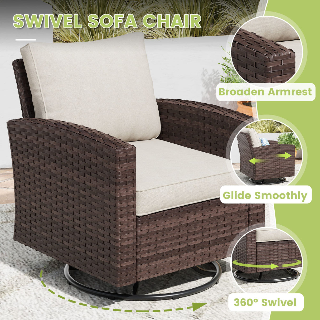 Vicllax Garden Conversation Set with Cushioned Sofa Chairs, Ottomans and Coffee Table