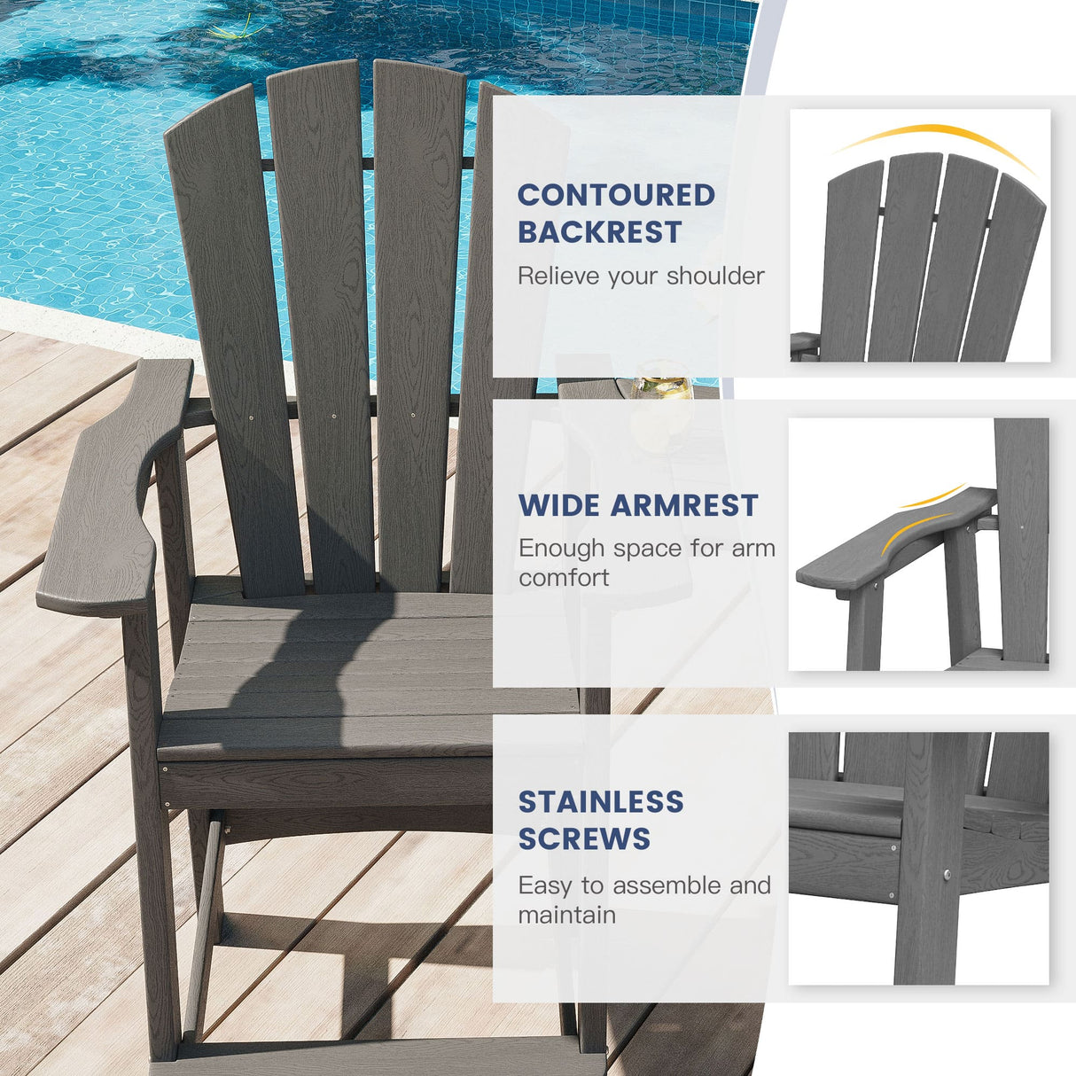 Vicllax Outdoor HDPE Adirondack Bar Chair, Patio Bar Stools with Umbrella Hole