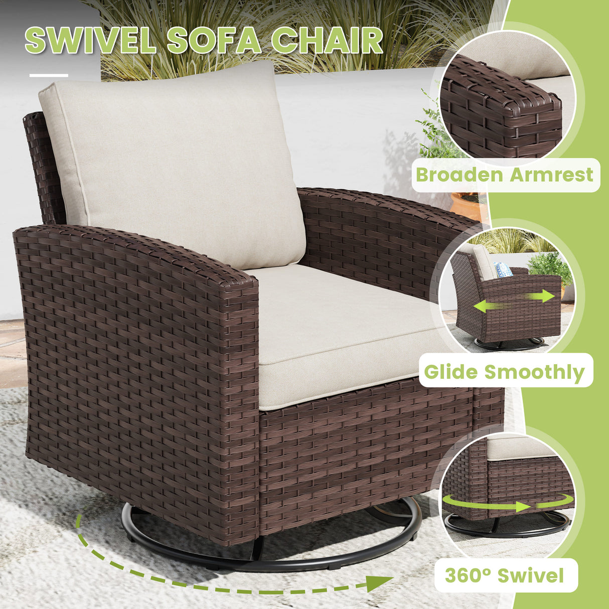 Vicllax Garden Conversation Set with Cushioned Sofa Chairs, Ottomans and Coffee Table