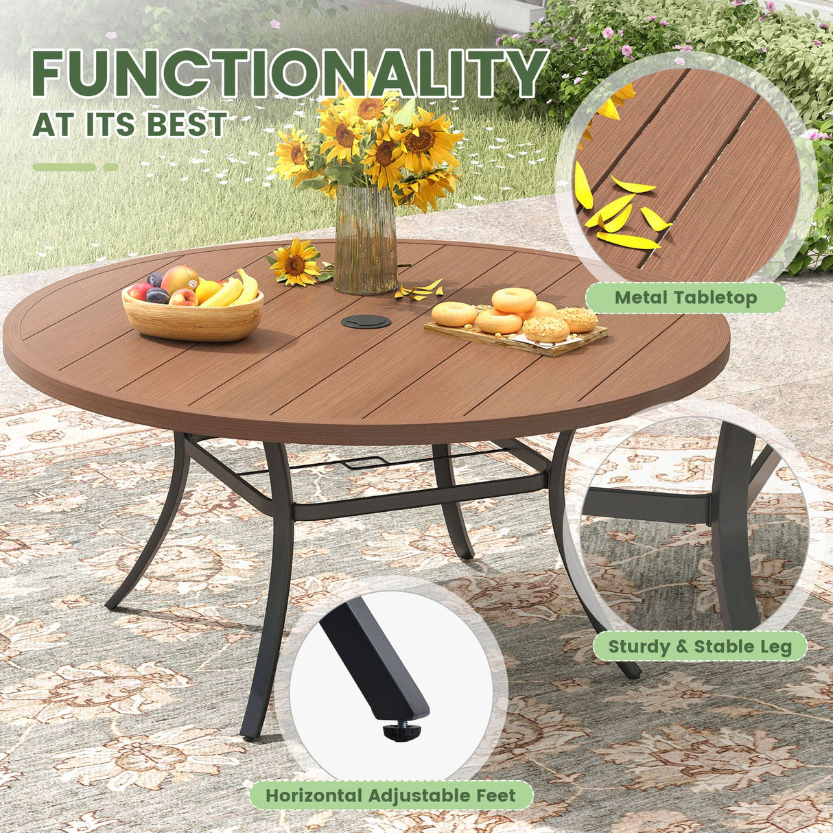 Vicllax 11 PCS Patio Dining Table Set, 60" Round Metal Table and Horizon Stackable Chair