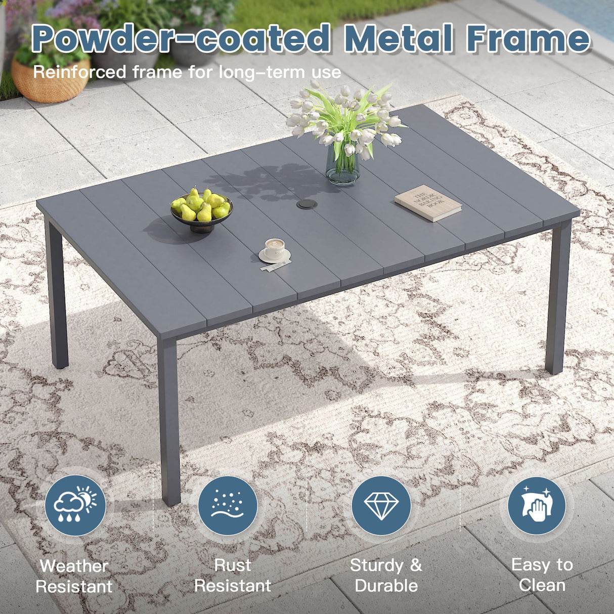 Vicllax 7 Pieces Outdoor Dining Set, Patio Rectangular Metal Table and Skyline Stackable Chair