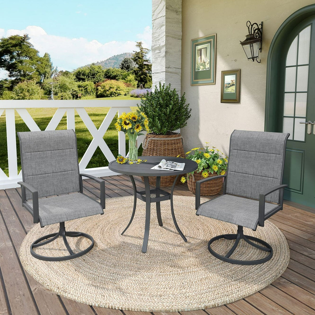 Vicllax 3-Piece Patio Bistro Set, Outdoor Swivel Chairs and Metal Round Table