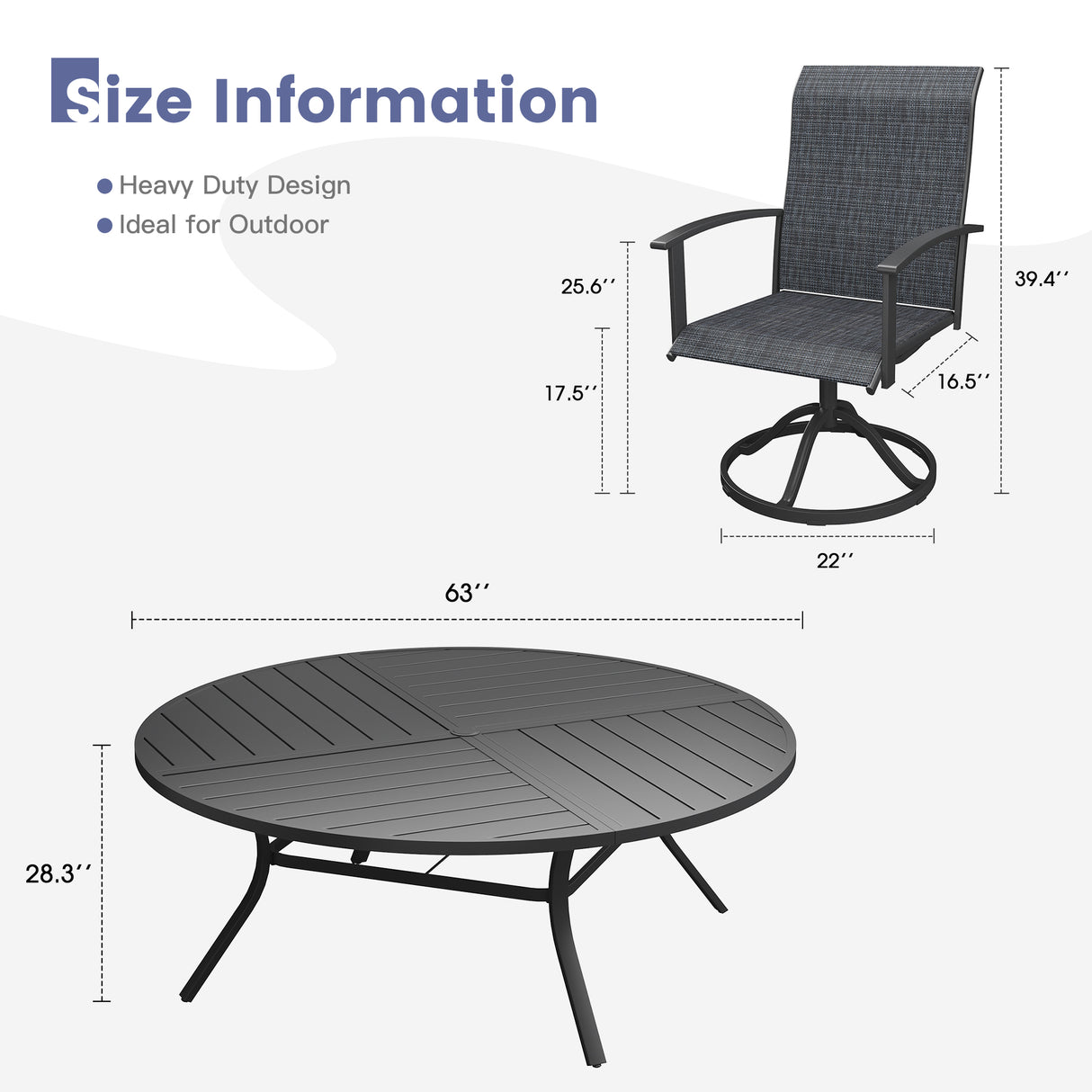 VICLLAX 9-pcs Outdoor Dining Set, 63” Round Metal Table with Umbrella Hole & 8 Swivel Textilene Chairs