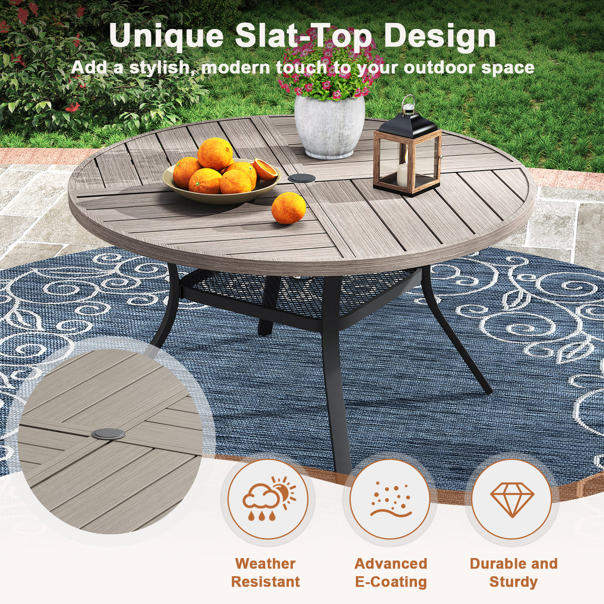 VICLLAX 7-Piece Outdoor Dining Set, 53” Round Metal Table with Umbrella Hole & Solana Swivel Chair