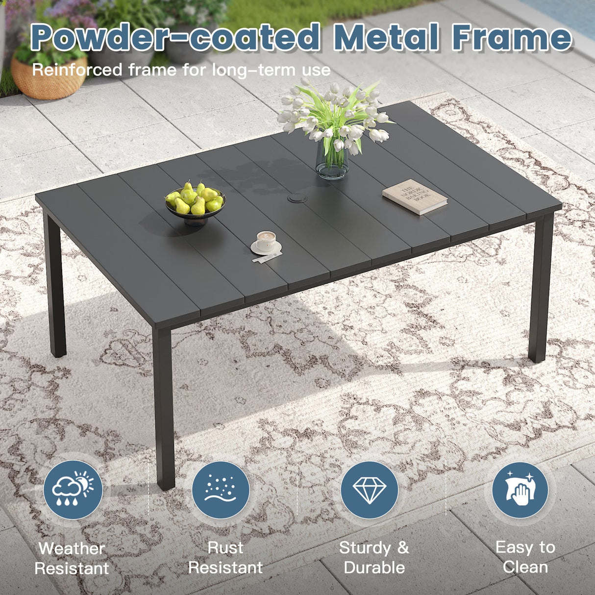 Vicllax 7 pcs Outdoor Dining Set, Rectangular Metal Table and Sienna Swivel Chairs
