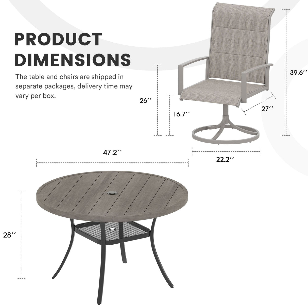 Vicllax 7 Pieces Outdoor Dining Set with 48" Round Dining Table and Swivel Chairs